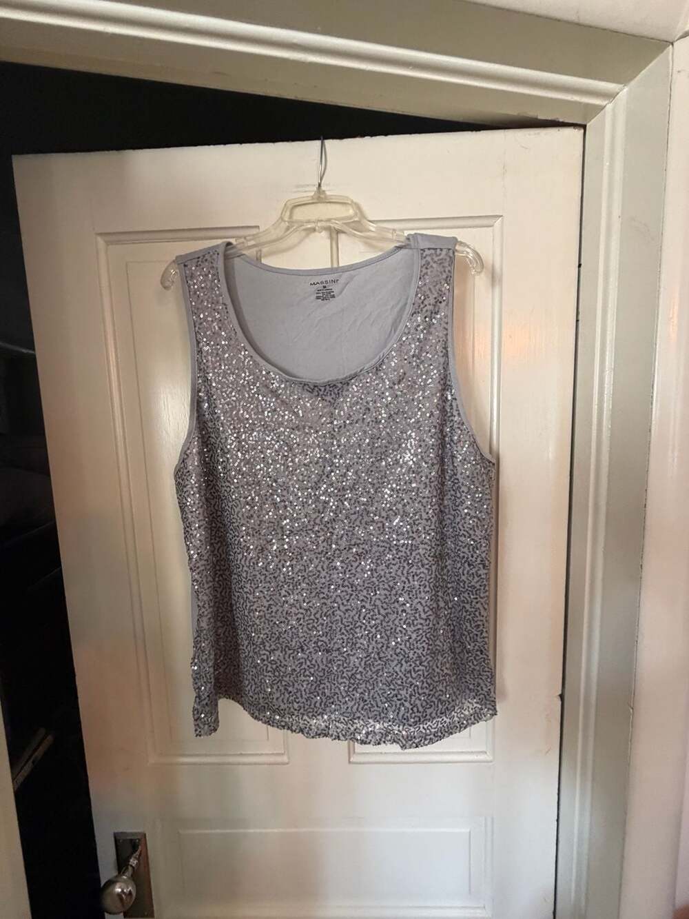 Massini Silver Sequin Embellished Sleeveless Tank Top Size 3X
